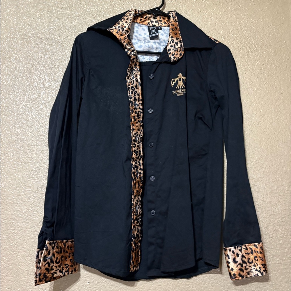 Black and Leopard Print Button Down Shirt